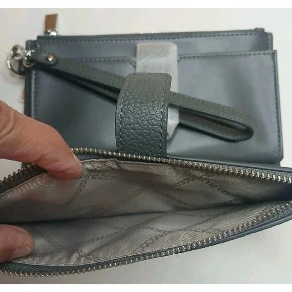 Michael Kors Jet Set Travel Continental Leather Wristlet Wallet Slate Gray NWT - Picture 9 of 16